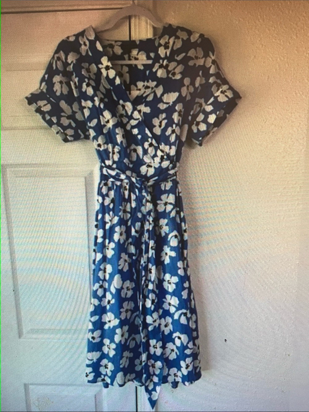 Blue Floral Wrap Dress with Tie Waist